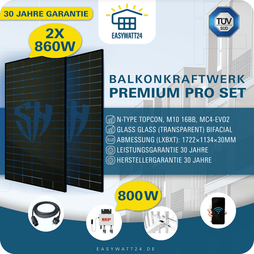 Balkonkraftwerk Premium Pro DoppelGlas 860W Komplett mit NEP BDM-800 MIKROWECHSELRICHTER MIT WLAN